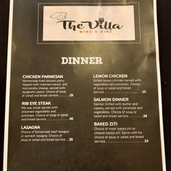 The Villa - Dinner Menu at The Villa October 2023