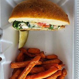 Veg burger with sweet potato fries
