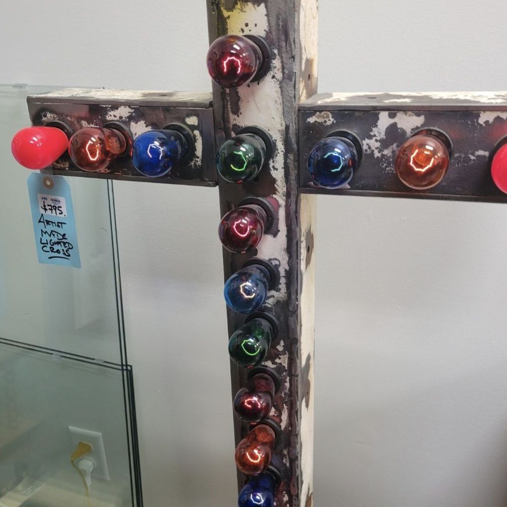 Curiosities Vintage Mall - A lighted cross with all sorts of colored bulbs! - Antiques Near Me - Tigard, Oregon