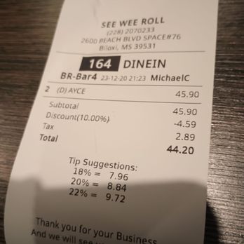 See Wee Roll - After hairs in food, Prefer kitchen management to visit my table to address concern instead of $4 off - Japanese Near Me - Biloxi, Mississippi