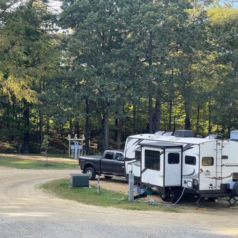Pine Lake RV Resort & Cottages - Another view of our site. Don't recommend being on the end since the turn is tight and RVs were very close to us when turning the corner. - RV Parks Near Me - Sturbridge, Massachusetts