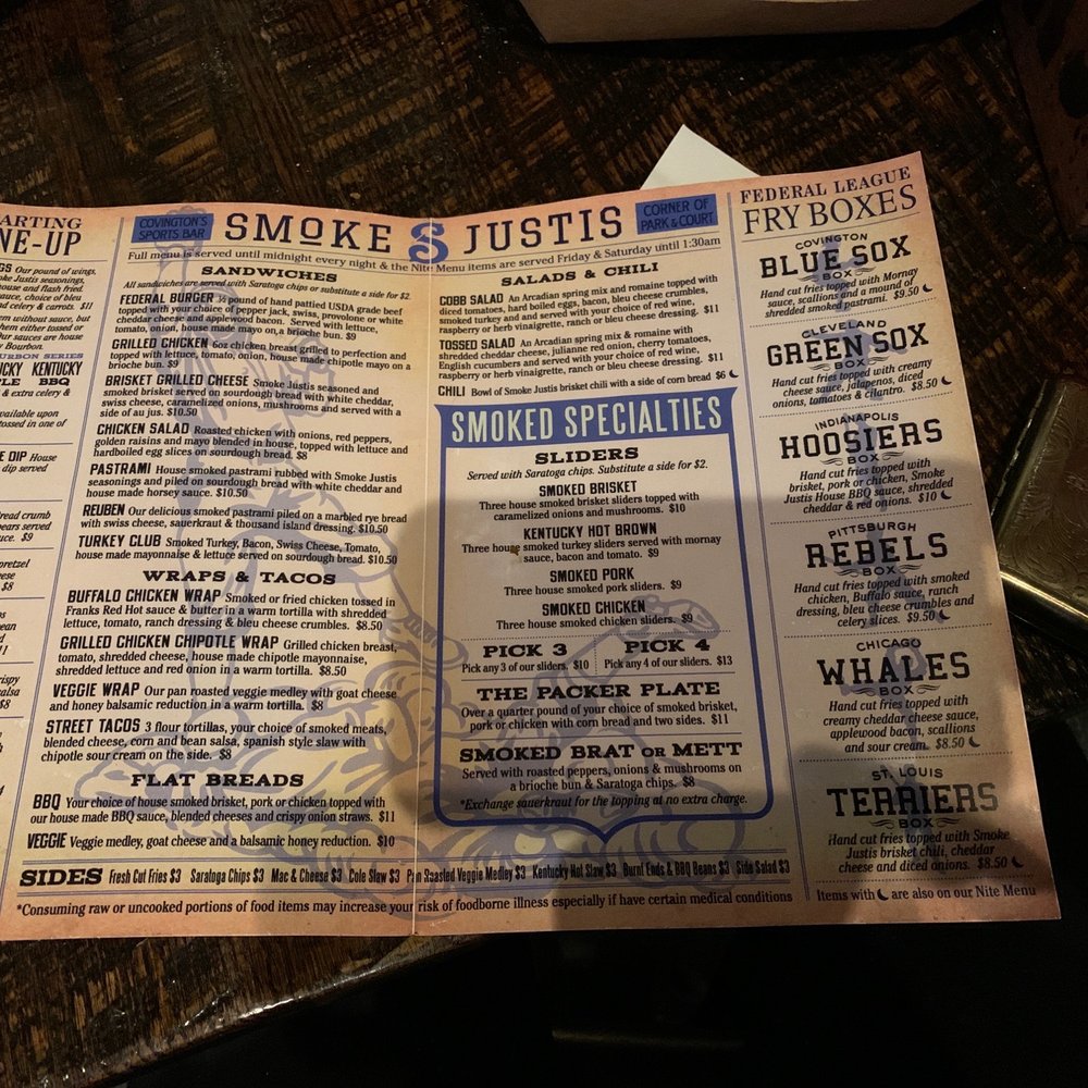 Smoke Justis - Smmoke Justis Menu - Bars Near Me - Covington, Kentucky Smoke Justis - Smmoke Justis Menu - Bars Near Me - Covington, Kentucky