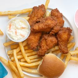 Lawrence's Fish & Shrimp - Crispy Wing Zings served with fries, slaw, bread, and our signature pink lemonade.