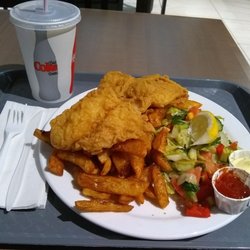 Aqualunch - 3 pieces of the most amazing fried fish, fries, salad and a fountain drink for $11.25.
