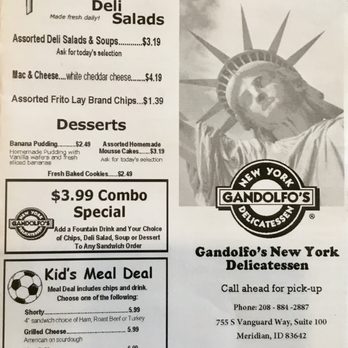 Gandolfo's Deli - Menu, new location, new pricing 7/2022 - Delis Near Me - Meridian, Idaho Gandolfo's Deli - Menu, new location, new pricing 7/2022 - Delis Near Me - Meridian, Idaho