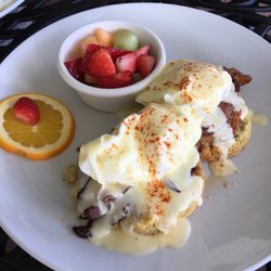 Sage Biscuit Cafe - Downtown - Bacon jalapeño with fried green tomato egg Benedict