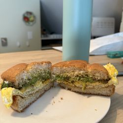 Egg, cheese and avocado breakfast sandwich