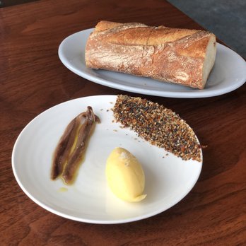 Manhatta - Complimentary bread with butter, homemade baba ghanoush, and sardines - New American Near Me - New York, New York Manhatta - Complimentary bread with butter, homemade baba ghanoush, and sardines - New American Near Me - New York, New York