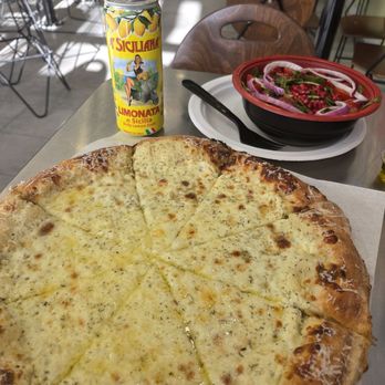 Seemo's Slices - My meal! Seemo's Laymoon pizza, Arugula salad, and lemon soda - Olive Oil Near Me - Albuquerque, New Mexico