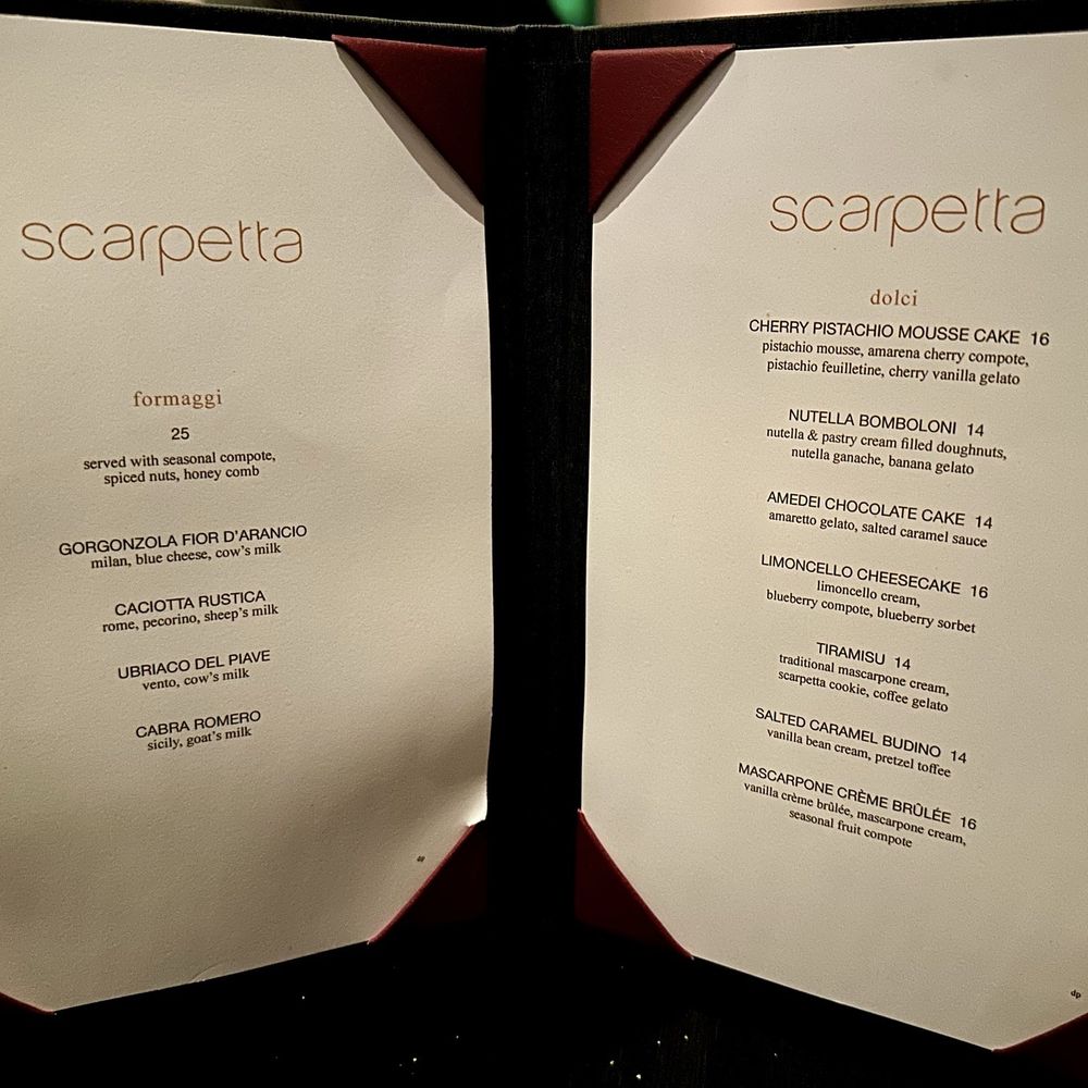 Scarpetta - Dessert Menu - Italian Near Me - Las Vegas, Nevada Scarpetta - Dessert Menu - Italian Near Me - Las Vegas, Nevada