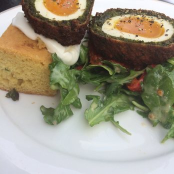 Supper - Delicious scotch egg with arugula salad. Cornbread was just ok. - New American Near Me - San Antonio, Texas Supper - Delicious scotch egg with arugula salad. Cornbread was just ok. - New American Near Me - San Antonio, Texas
