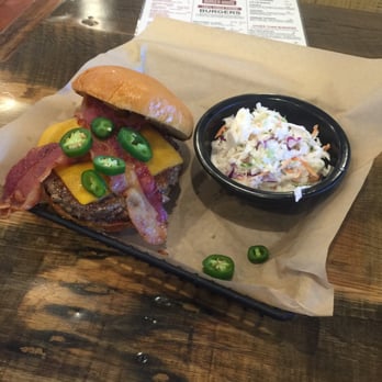 One Twenty Three Burger House - The boss burger which is 1/2lb of beef cheddar bacon n jalapeños - Burgers Near Me - Saint Augustine, Florida One Twenty Three Burger House - The boss burger which is 1/2lb of beef cheddar bacon n jalapeños - Burgers Near Me - Saint Augustine, Florida