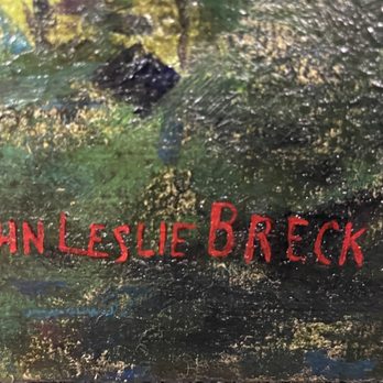 Fine Art Conservation Laboratories - My John Leslie Breck painting after reckless vanish removal, after major paint loss, with paint reinforcement to signature and date. - Art Restoration Near Me Fine Art Conservation Laboratories - My John Leslie Breck painting after reckless vanish removal, after major paint loss, with paint reinforcement to signature and date. - Art Restoration Near Me