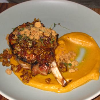 Finch & Fork - pork chop with apple bacon chutney and butternut squash puree - New American Near Me - Santa Barbara, California Finch & Fork - pork chop with apple bacon chutney and butternut squash puree - New American Near Me - Santa Barbara, California