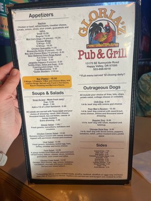 Menu photo 3 Gloria'z Pub & Grill Happy Valley, OR