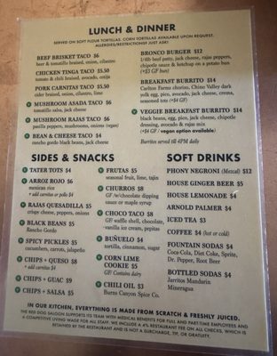 Menu photo 2 Red Dog Saloon Pioneertown, CA