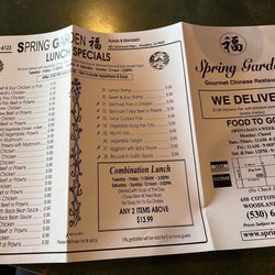 Spring Garden Restaurant - Menu lunch specials Oct23