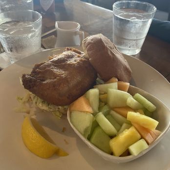 World Famous - Surfside Cod Sandwich with fruit - Seafood Near Me - San Diego, California World Famous - Surfside Cod Sandwich with fruit - Seafood Near Me - San Diego, California
