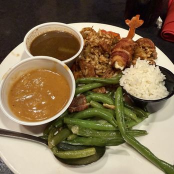 The Gumbo Diner - Bourbon Street Platter split in half - Seafood Near Me - Galveston, Texas