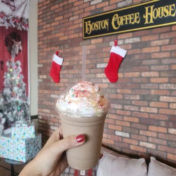Boston Coffee House - Cute backdrop with the gingerbread house , white chocolate, gingerbread, vanilla and hazelnut - Coffee & Tea Near Me - Altamonte Springs, Florida Boston Coffee House - Cute backdrop with the gingerbread house , white chocolate, gingerbread, vanilla and hazelnut - Coffee & Tea Near Me - Altamonte Springs, Florida