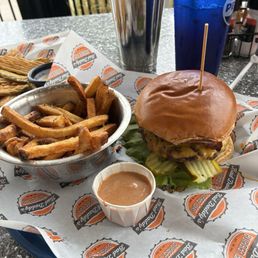 Bacon cheeseburger and Hand-Cut French Fries