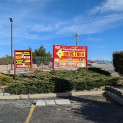 This sign points to the drive-thru