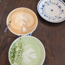 Honey lavender latte and cherry blossom matcha