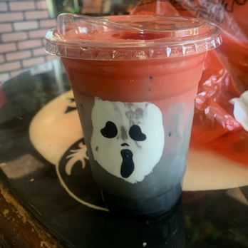Wicked Bread Co - Ghostface Chilla - a lavender, white chocolate mocha latte with Marshmallow cold foam - American Near Me - Plantation , Florida