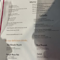 Nuestro Mexico Tacos and Bar - Menu October 2nd 2020