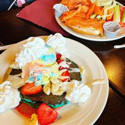 Stony Point Pancake Factory - Rainbow pancakes and lox bagel platter