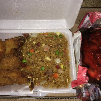 Ming Jie's House - fried jumbo shrimp/pork fried rice + teriyaki chicken sticks - Chinese Near Me - Walden, New York