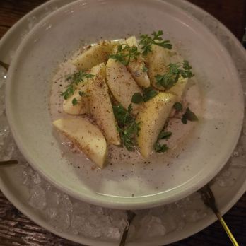 Rich Table - CHILLED HAWAIIAN MUTSUAPPLE. TAHINI. SUDACHI. PEPPERCRESS - New American Near Me - San Francisco, California Rich Table - CHILLED HAWAIIAN MUTSUAPPLE. TAHINI. SUDACHI. PEPPERCRESS - New American Near Me - San Francisco, California