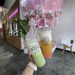 Chizu Pineapple Green Tea with Pink Honey Boba & Chizu Matcha Latte Chizu Pineapple Green Tea with Pink Honey Boba & Chizu Matcha Latte