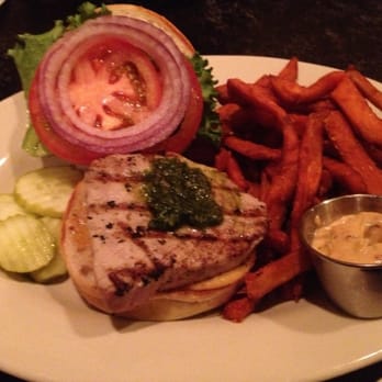 Hell's Kitchen - Tuna steak sandwich w/ sweet potato fries and chipotle mayo - New American Near Me - Minneapolis, Minnesota Hell's Kitchen - Tuna steak sandwich w/ sweet potato fries and chipotle mayo - New American Near Me - Minneapolis, Minnesota