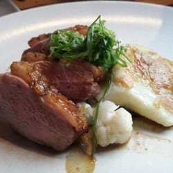Fable Kitchen - Duck breast with scallion perogy, fiddleheads and cauliflower at Fable
