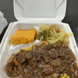 Miller's Produce - Beef stew over a bed of rice with cabbage and cornbread ONLY $7!!!