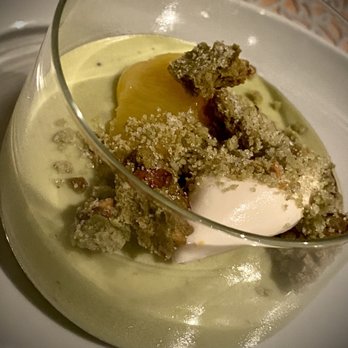 Vestige - Matcha Bavarian, Mint Genois, miso Chantilly, Blood orange, Matcha and pistachio shortbread. - New American Near Me - Ocean Springs, Mississippi Vestige - Matcha Bavarian, Mint Genois, miso Chantilly, Blood orange, Matcha and pistachio shortbread. - New American Near Me - Ocean Springs, Mississippi