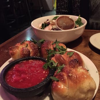 Five Points Pizza - Half order garlic knots and Spinach Gorgonzola Salad. A great start! - Italian Near Me - Nashville, Tennessee