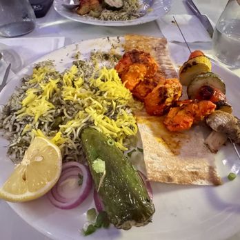 Caspian Mediterranean Kitchen - Chicken kabob with rice, lima beans - Persian/Iranian Near Me - Foothill Ranch, California