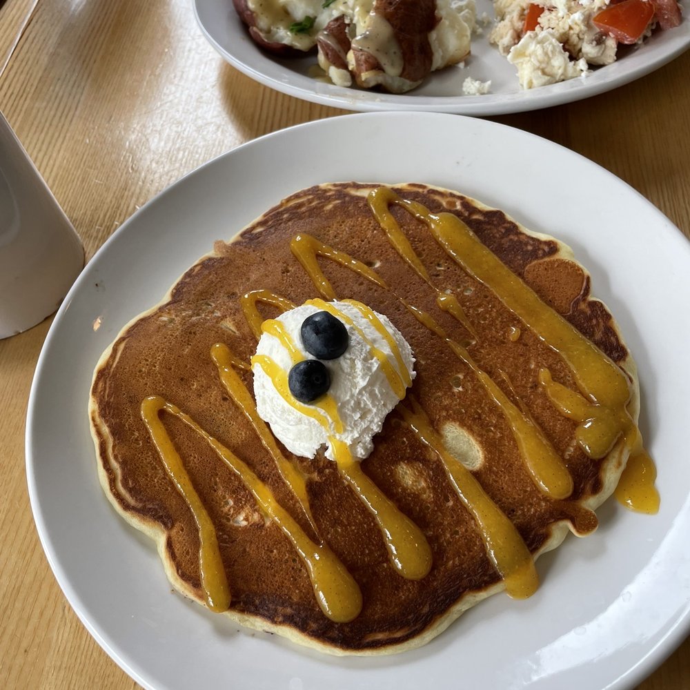 Sleepy Bee Cafe - Blue Ash - Blueberry pancake w/apricot drizzle - Breakfast & Brunch Near Me - Blue Ash, Ohio