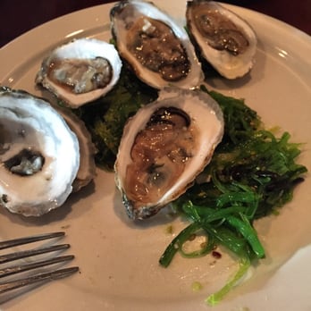 Metacom Kitchen - Today's Oysters. Mine were Wellfleet's, served with a lemongrass, white soy, and lime mignonette over seaweed salad. - New American Near Me - Warren, Rhode Island