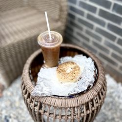 Good Morning Bagels - Iced coffee and an everything bagel with plain cream cheese to go