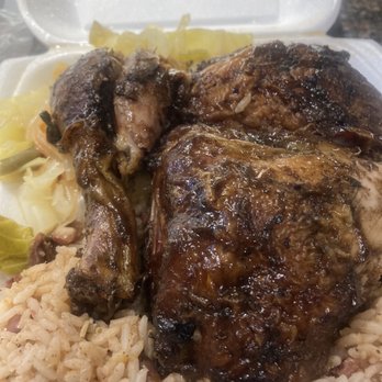 Jamaican Reggae Vibes Kitchen - Jerk chicken w/ rice and peas & cabbage - Food Trucks Near Me - Spring, Texas Jamaican Reggae Vibes Kitchen - Jerk chicken w/ rice and peas & cabbage - Food Trucks Near Me - Spring, Texas