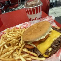 Freddy's Frozen Custard & Steakburgers - Burger, fries and chocolate shake