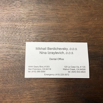 Mikhail Berdichevsky, DDS - Business Card Mikhail Berdichevsky - Oral Surgeons Near Me - San Francisco, California