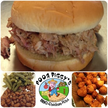Poor Piggy's - a chicken sandwich, beans, and green beans - Barbeque Near Me - Wilmington, North Carolina Poor Piggy's - a chicken sandwich, beans, and green beans - Barbeque Near Me - Wilmington, North Carolina