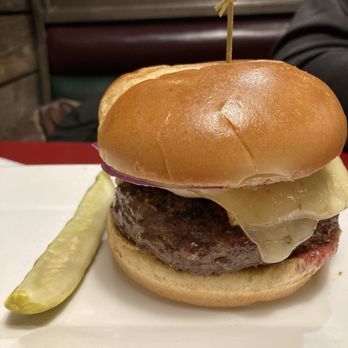 The Cider Press - Hubby's Farmhouse Cheeseburger. He likes it medium-rare, as you can see from the right side of his burger. - American Near Me - Inwood, West Virginia The Cider Press - Hubby's Farmhouse Cheeseburger. He likes it medium-rare, as you can see from the right side of his burger. - American Near Me - Inwood, West Virginia