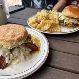 Franklin + Egg and the Lights out burger + waffle fries.