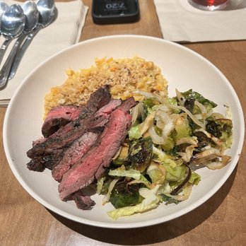 Flower Child - Steak with 2 sides :  Butternut Squash "Risotto"  Yuzu Brussels Sprouts - New American Near Me - McLean, Virginia