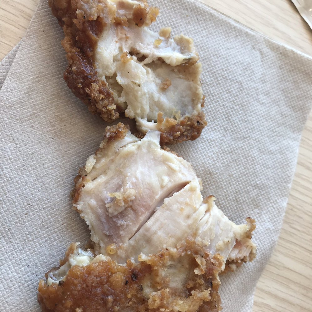 Raw Chicken. So raw I couldn't even tear it apart it was like rubber Raw Chicken. So raw I couldn't even tear it apart it was like rubber